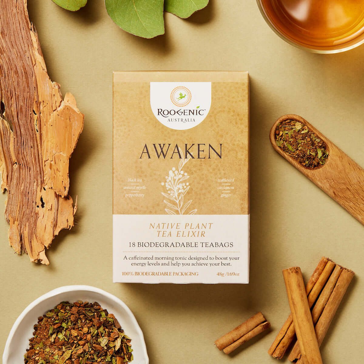 Awaken Chai Tea and ingredients