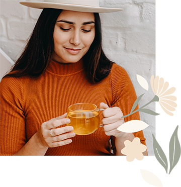 lady sipping tea with flower drawing