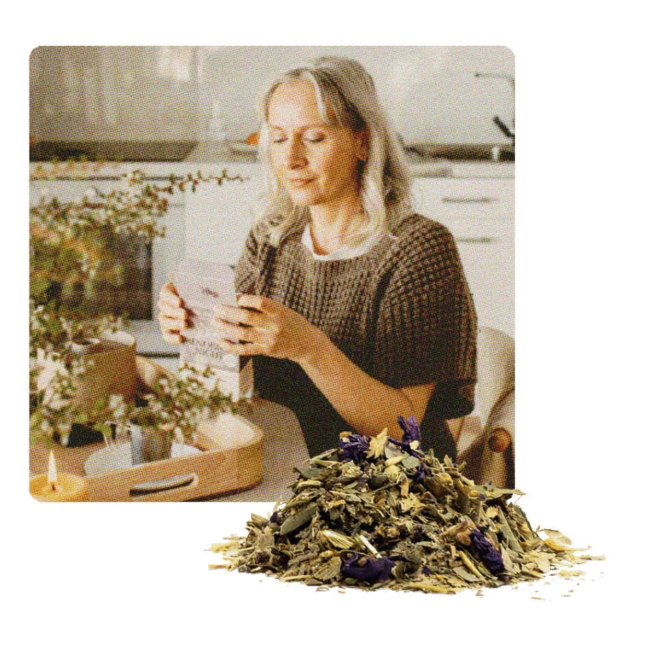 Menopause Night Loose Leaf Tea and Lady Sipping