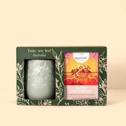 Tea Tumbler & Tea Bag Gift Box  Roogenic Native Strawberry Tea & Tumbler  
