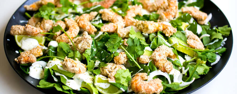 Lemon Myrtle Crispy Prawn Salad - Roogenic