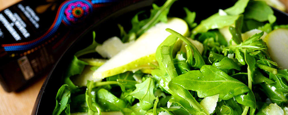 Rocket, Pear & Parmesan Salad with Roogenic Olive Oil