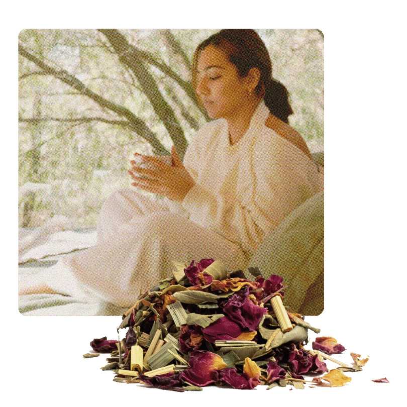 Native Relief Loose Leaf Tea Pile and Lady Sipping