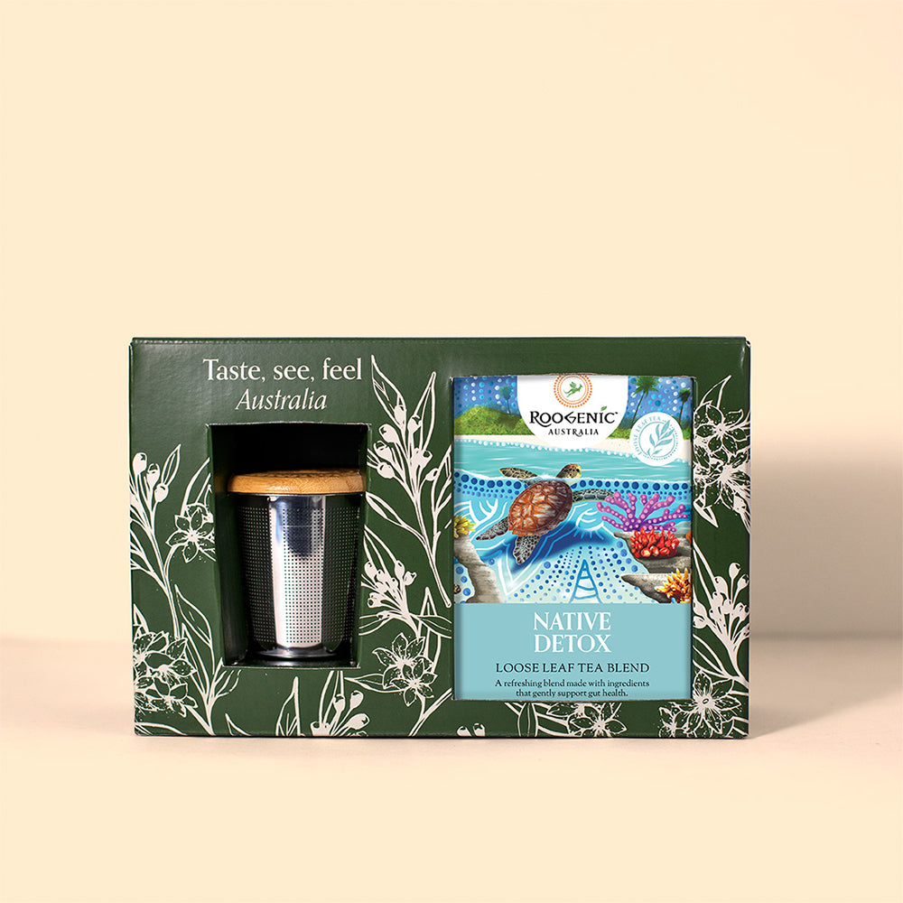 Loose Leaf Tea & Bamboo Cup Infuser Gift Boxes  Roogenic Native Detox Tea & Cup Infuser  