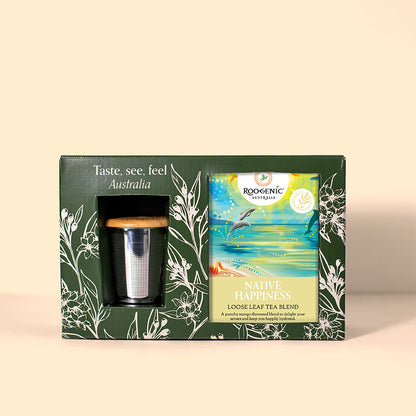 Loose Leaf Tea & Bamboo Cup Infuser Gift Boxes  Roogenic Native Happiness Tea & Cup Infuser  