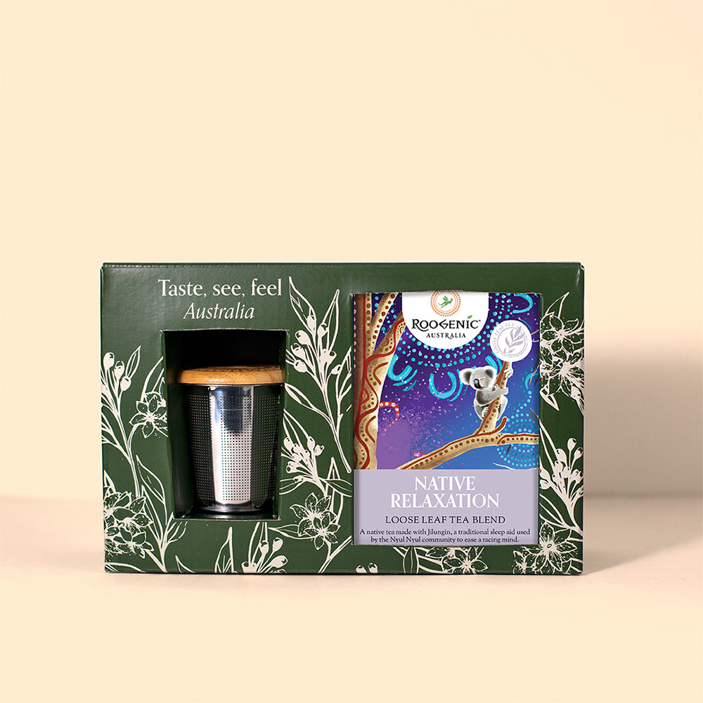 Loose Leaf Tea & Bamboo Cup Infuser Gift Boxes  Roogenic Native Relaxation Tea & Cup Infuser  