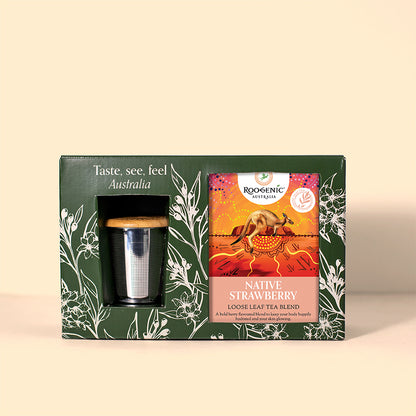 Loose Leaf Tea & Bamboo Cup Infuser Gift Boxes  Roogenic Native Strawberry Tea & Cup Infuser  