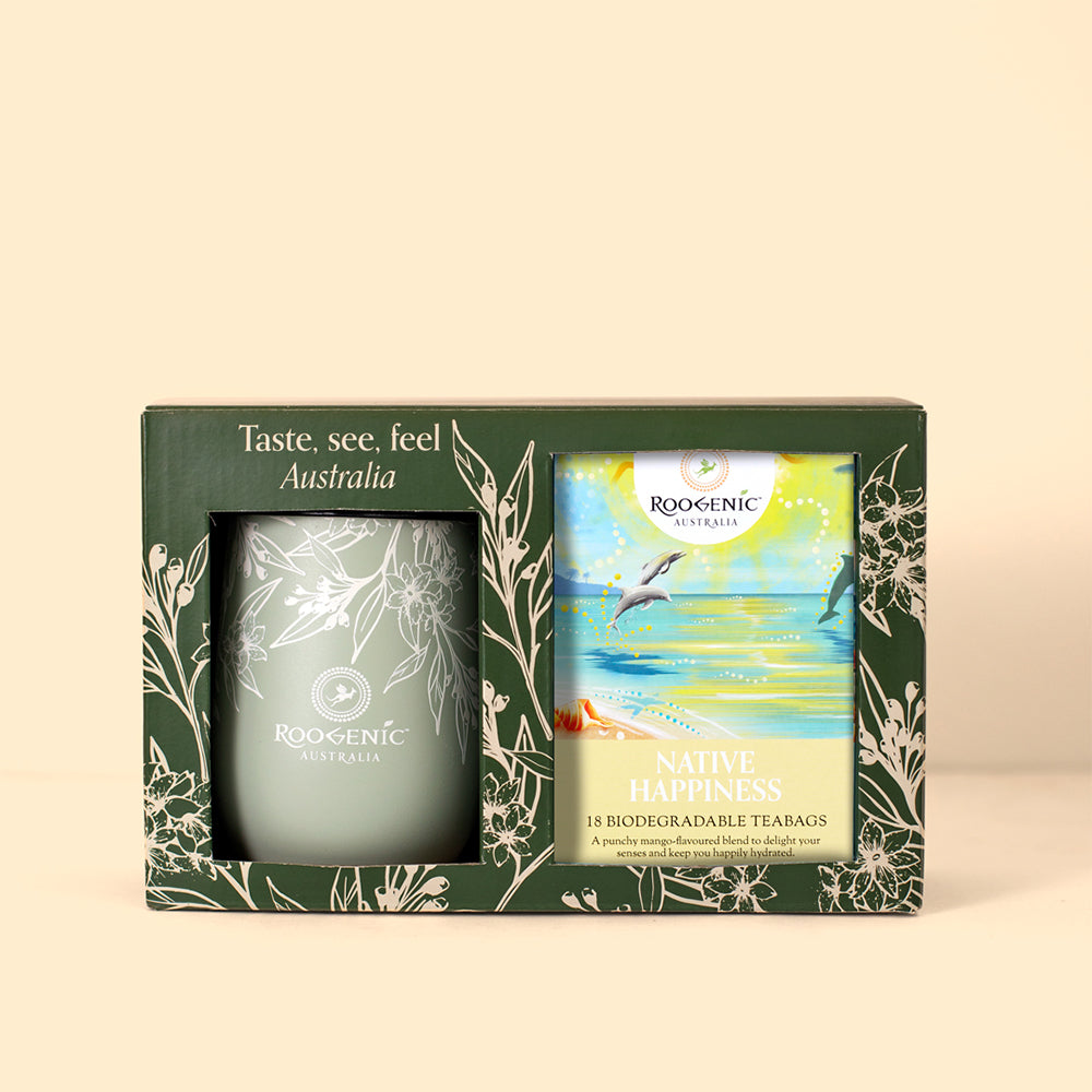Tea Tumbler & Tea Bag Gift Box  Roogenic Native Happiness Tea & Tumbler  