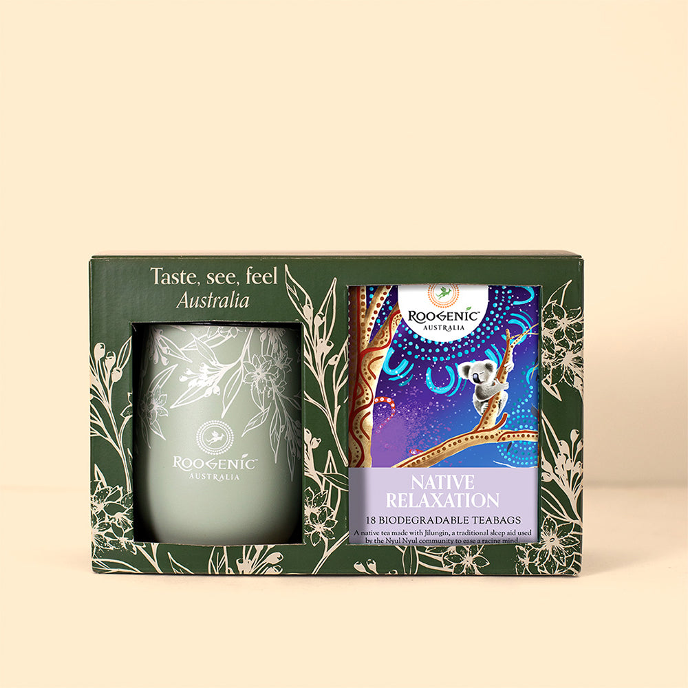 Tea Tumbler & Tea Bag Gift Box  Roogenic Native Relaxation Tea & Tumbler  